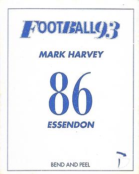 1993 Select AFL Stickers #86 Mark Harvey Back